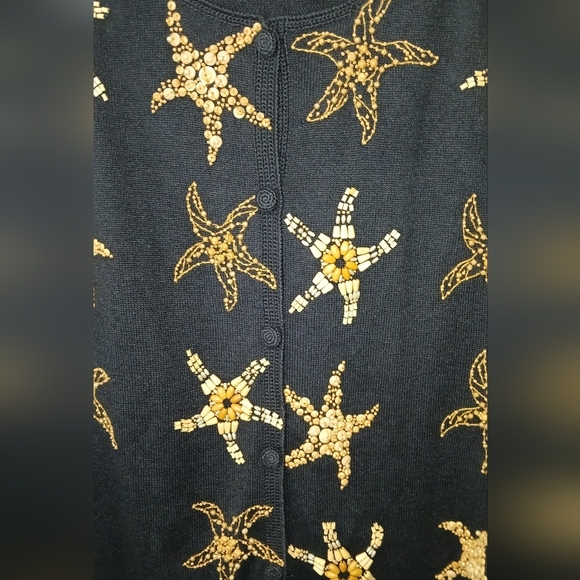 Vintage Michael Simon black starfish beaded black short sleeve cardigan size 3X - Picture 2 of 7